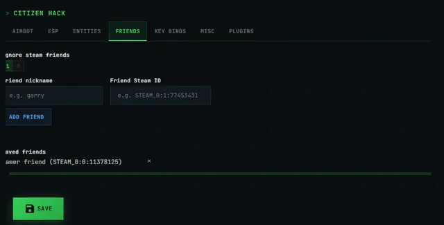 Citizen Hack friends whitelist configuration