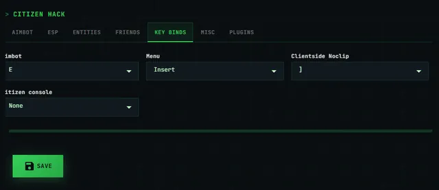Citizen Hack keybinds configuration menu
