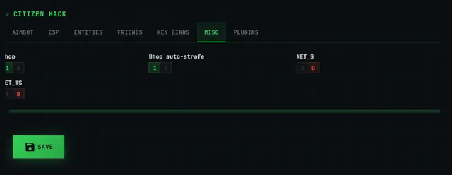 Citizen Hack misc settings menu